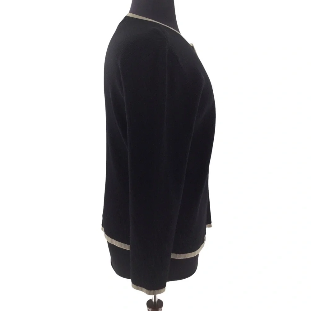 Lane Bryant Ribbed Crew Neck Black and Beige‎ Zip Front Cardigan